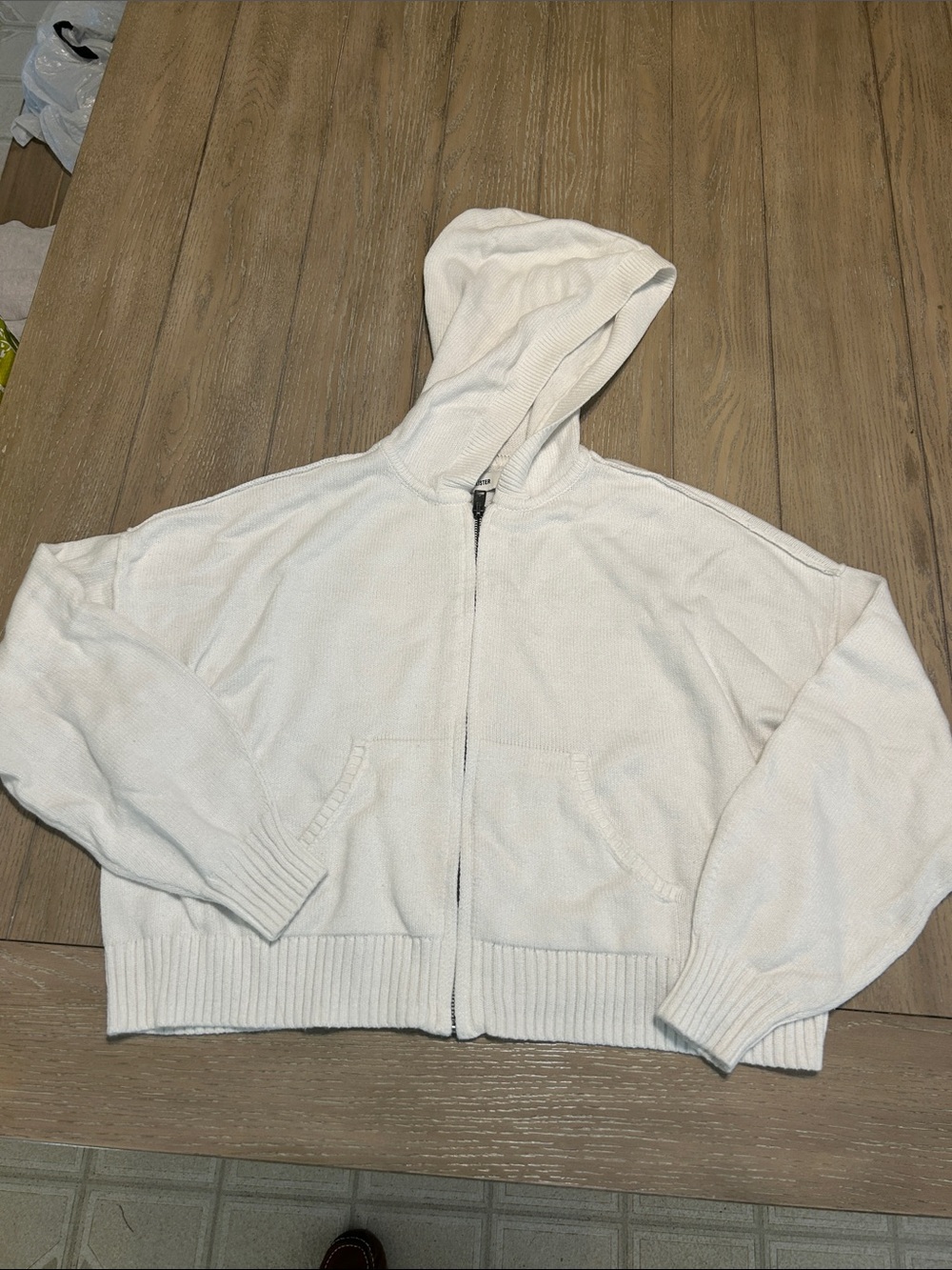 Hollister White Full-Zip Hooded Sweater Small